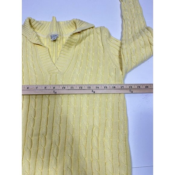 LL BEAN Womens Sweater Medium Yellow Cable Knit Collared Long Sleeve - Picture 7 of 9